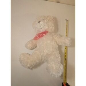White Plush Teddy Bear 14" Soft Fur Happy Valentine's Day Tag‎ Red Scarf